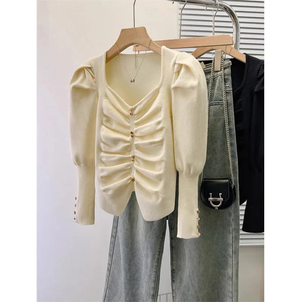 Elegant Knitted Puff Sleeve Sweater