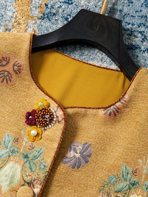 VILZSTUDIOS Chinese Style Yellow Floral Vest