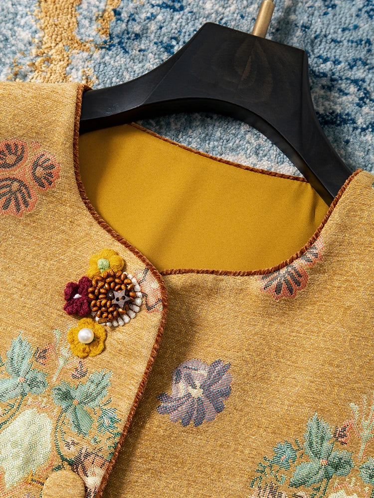 VILZSTUDIOS Chinese Style Yellow Floral Vest