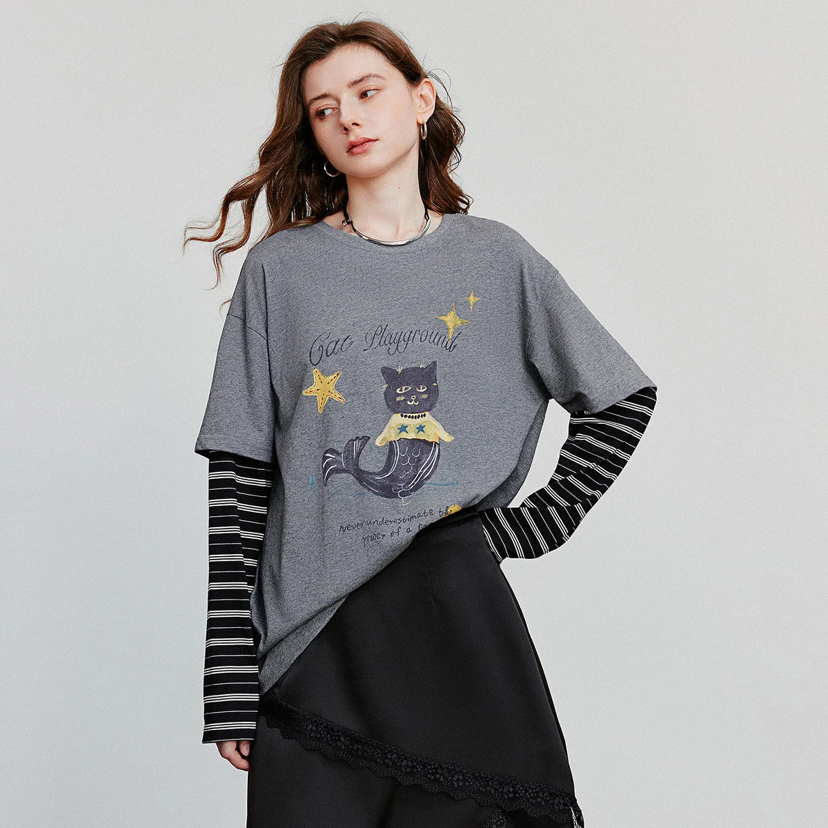 VILZSTUDIOS Cartoon Splicing Long Sleeve T-Shirt