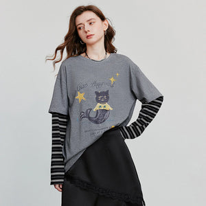 VILZSTUDIOS Cartoon Splicing Long Sleeve T-Shirt