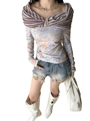 VILZSTUDIOS Lilac Floral Print Long Sleeve Top