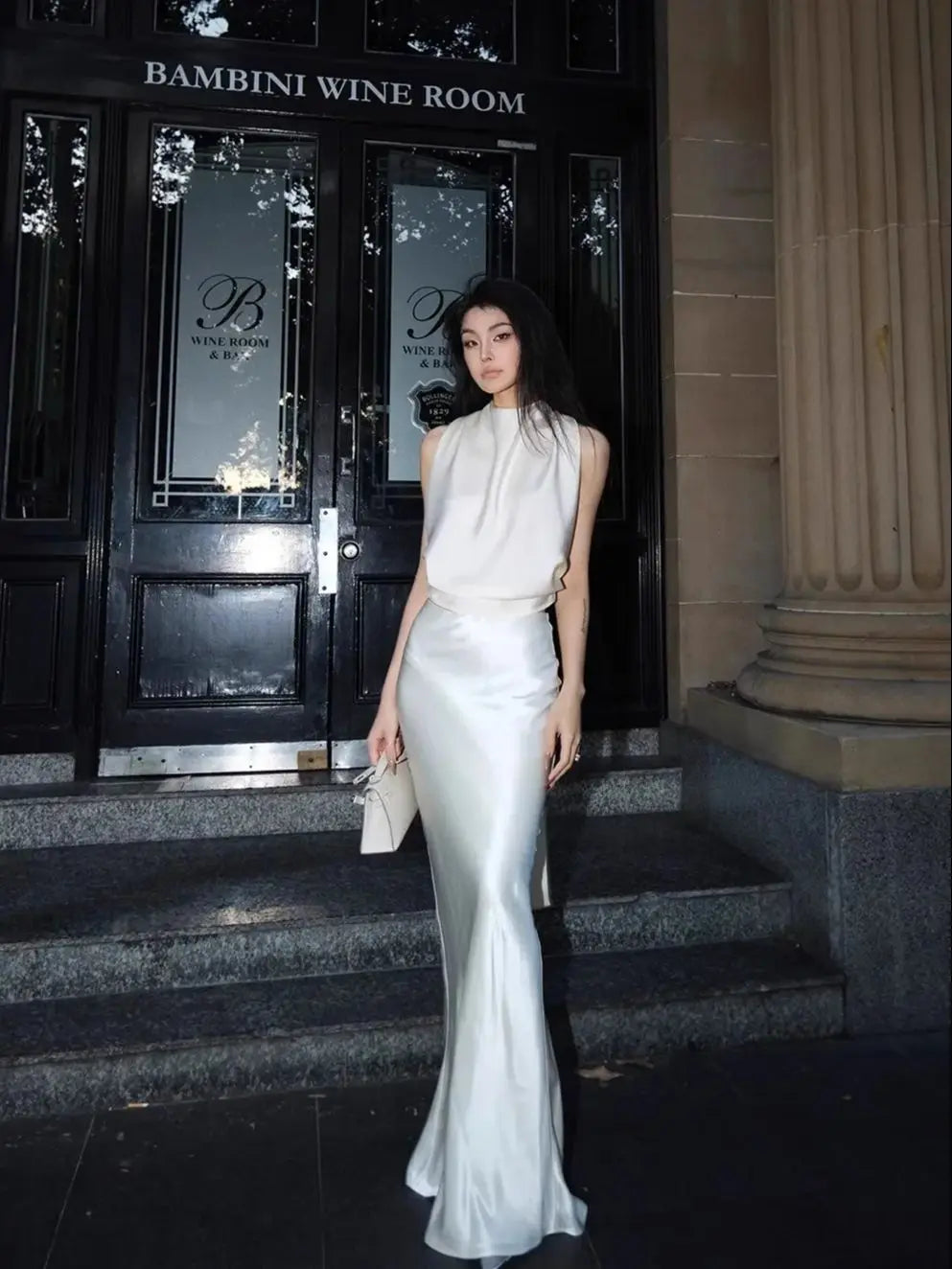 VILZSTUDIOS Luxury Elegant Flowy Acetate Trumpet Skirt