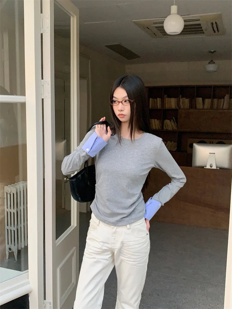VILZSTUDIOS Stylish Grey Long Sleeve Shirring Top
