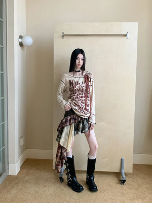 VILZSTUDIOS Beige Cut Out Letter Print Top