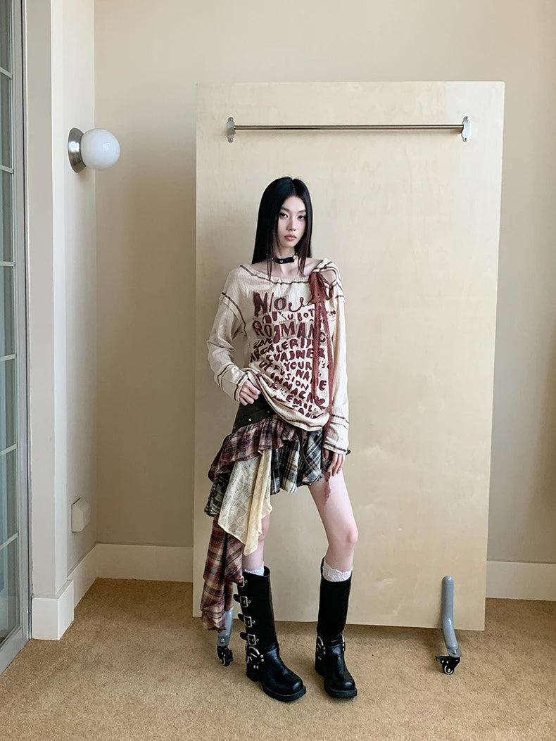 VILZSTUDIOS Beige Cut Out Letter Print Top