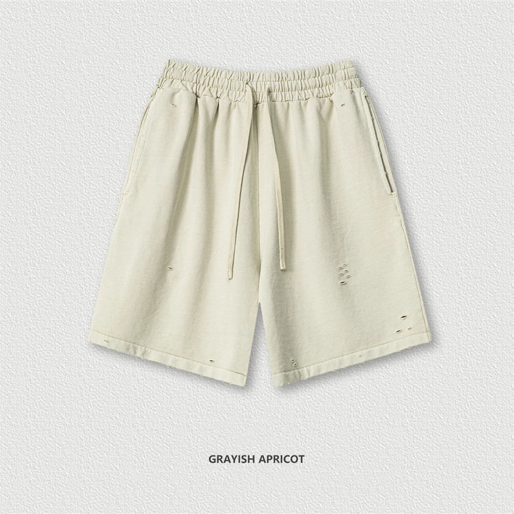 VILZSTUDIOS Retro Distressed Drawstring Cotton Shorts