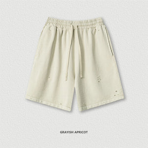 VILZSTUDIOS Retro Distressed Drawstring Cotton Shorts