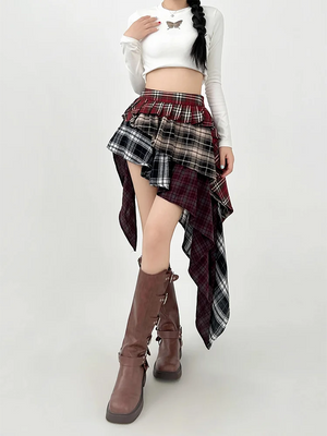 VILZSTUDIOS Plaid Vintage A-Line Skirt Retro
