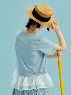 VILZSTUDIOS Light Blue Ruffle Hem Boho Shirt