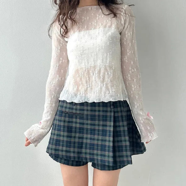 Dark Green Plaid Ruched Pleated Shorts