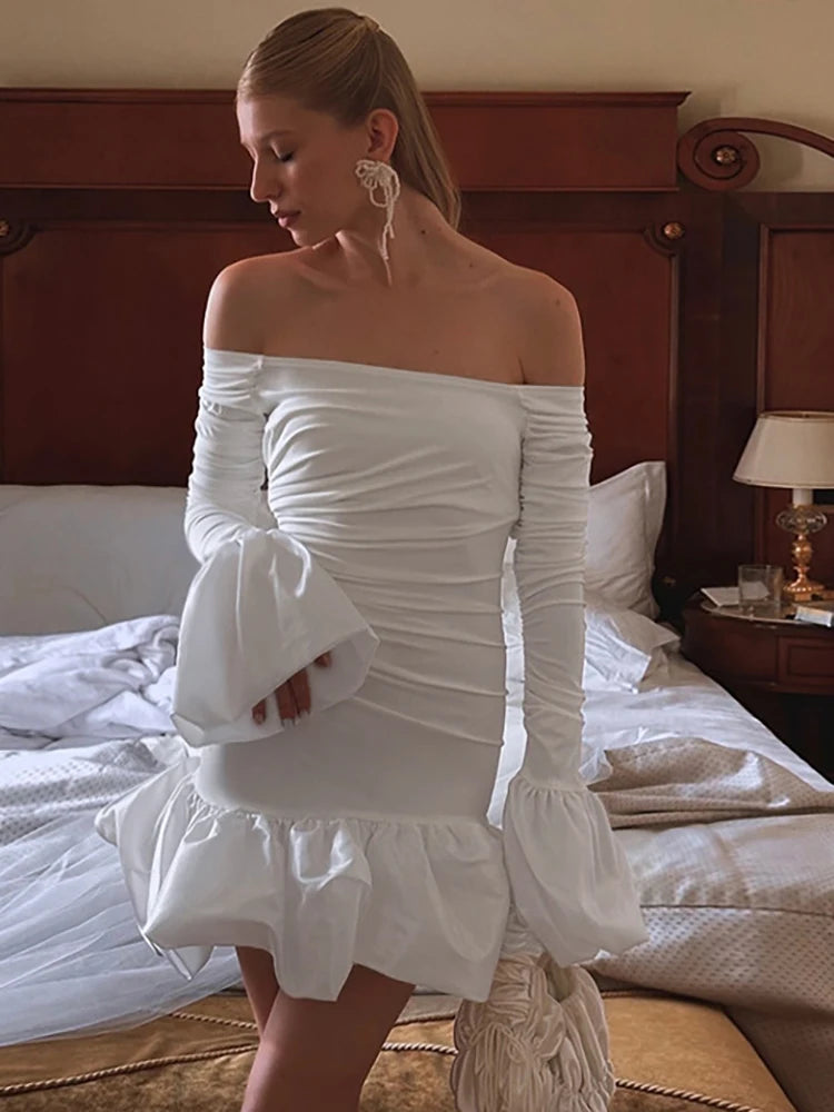 VILZSTUDIOS Sexy Off Shoulder White Dress Autumn