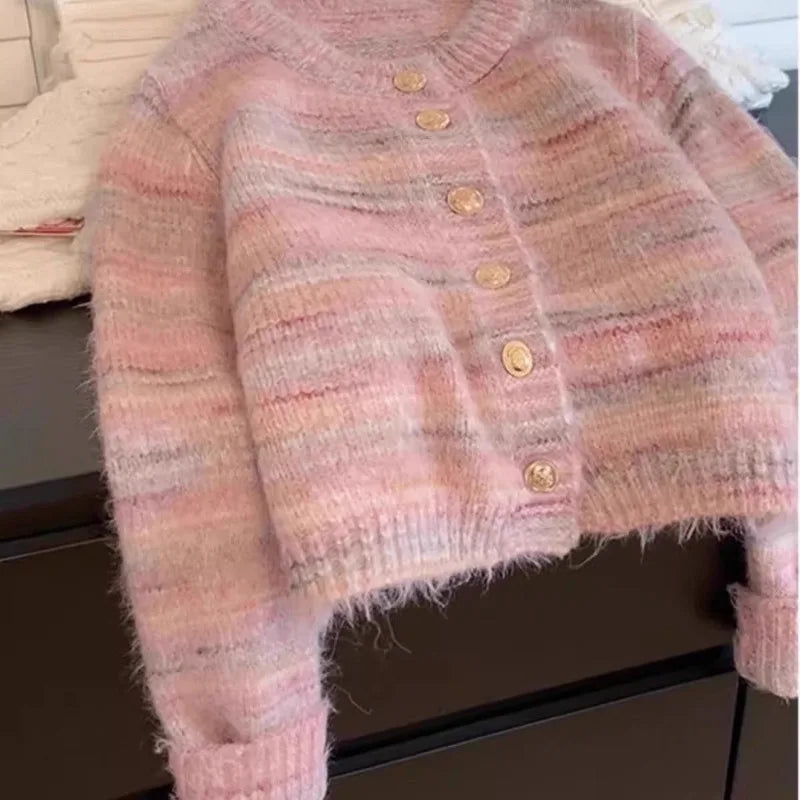 VILZSTUDIOS Chic Vintage Striped Knitted Cardigan