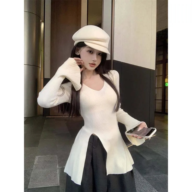VILZSTUDIOS Chic Slim Flare Sleeve Knitted Sweater