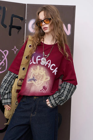 VILZSTUDIOS Glowing Strawberry Plaid Long Sleeve Top