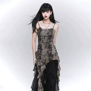 VILZSTUDIOS Gothic Tie Dye Mesh Tank Top