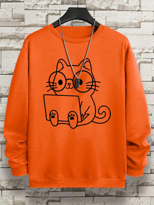 VILZSTUDIOS Nerdy Cat Print Loose Long Sleeve Top