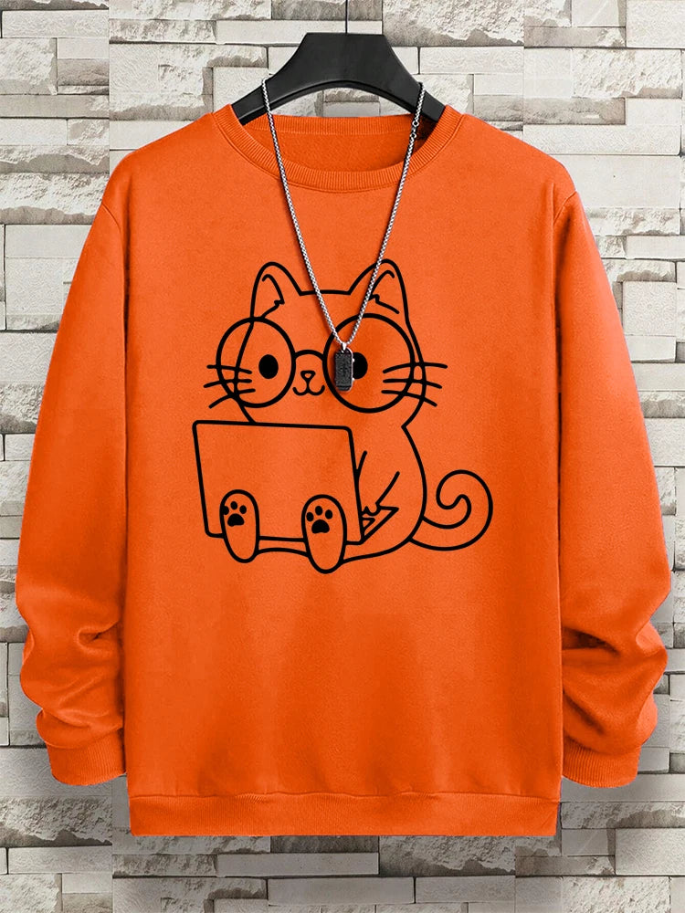 VILZSTUDIOS Nerdy Cat Print Loose Long Sleeve Top