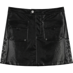 VILZSTUDIOS Black Sweet A-Line PU Leather Skirt