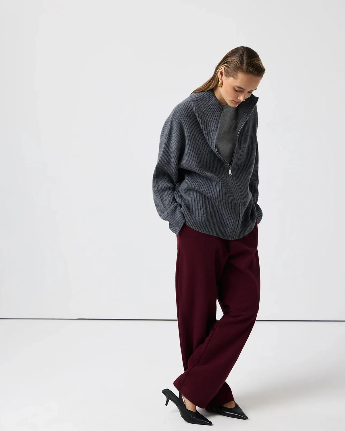 VILZSTUDIOS Cozy Knitted Turtleneck Zipper Cardigan
