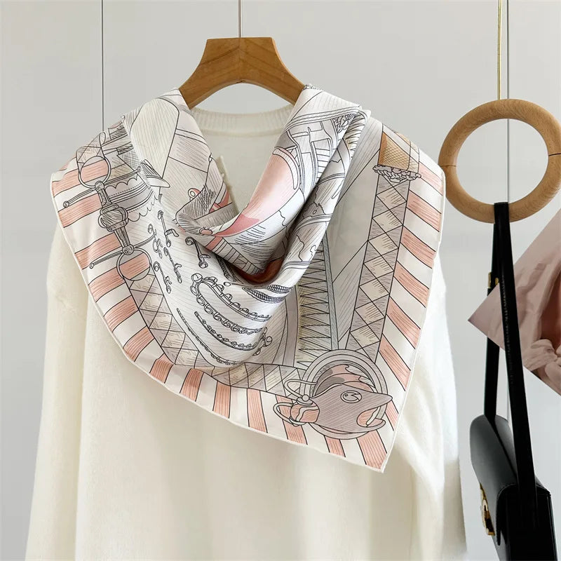 VILZSTUDIOS Fashion Lady Silk Print Scarves Square Luxury Shawl
