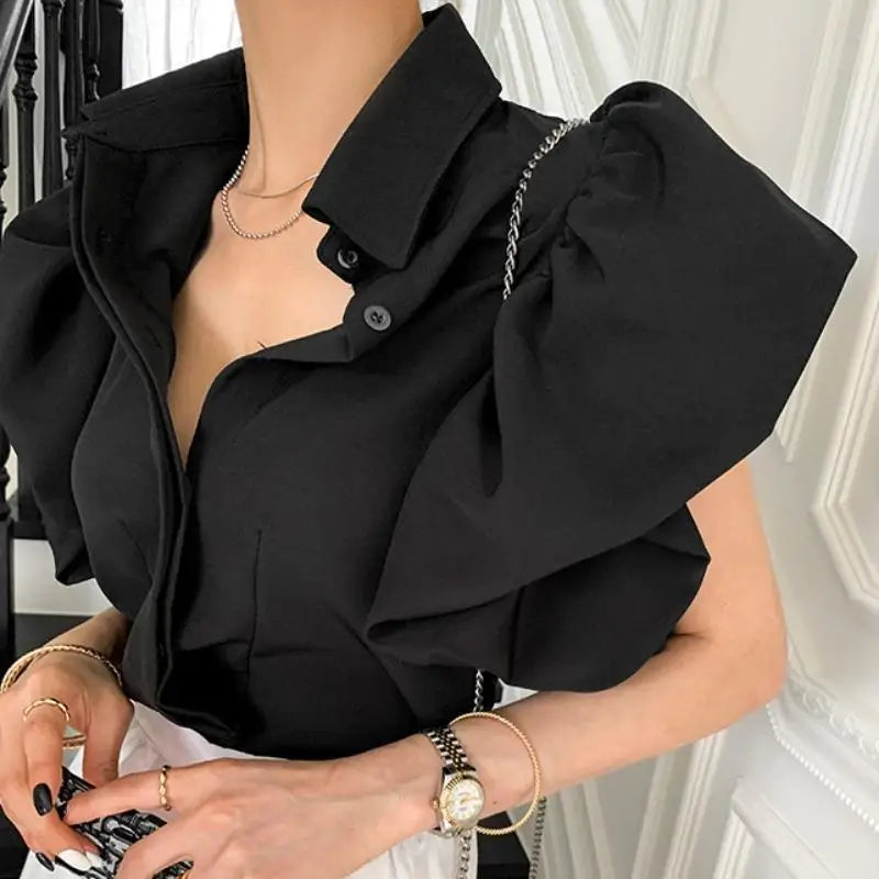 VILZSTUDIOS Elegant Slim Fit Short Puff Sleeve Blouse