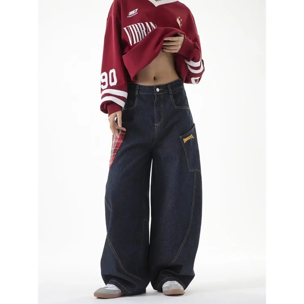 VILZSTUDIOS Retro Plaid Wide Leg Jeans