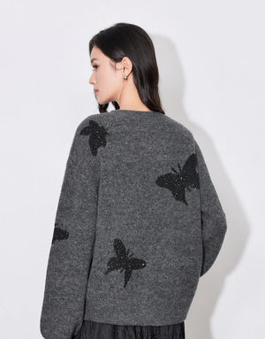 VILZSTUDIOS Butterfly Bead Jacquard Sweater