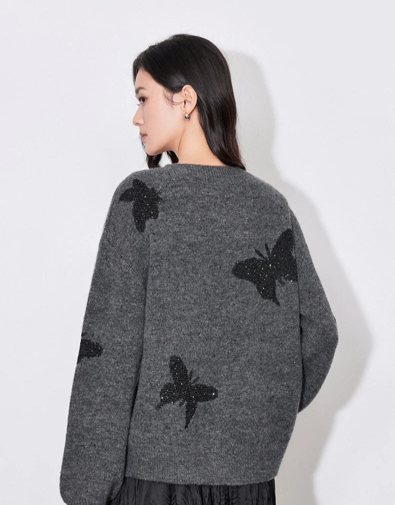 VILZSTUDIOS Butterfly Bead Jacquard Sweater