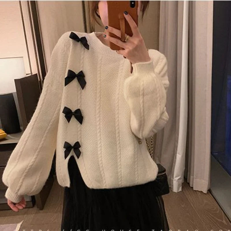 VILZSTUDIOS Cozy Oversized Knit Bow Sweater