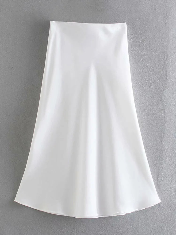 VILZSTUDIOS Elastic Waist Satin A-Line Skirt