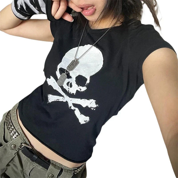 Gothic Totenkopf Vintage Grunge Grafik T-Shirt