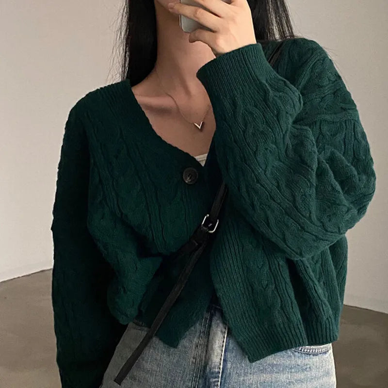 VILZSTUDIOS Retro Twist Knit Cropped Cardigan