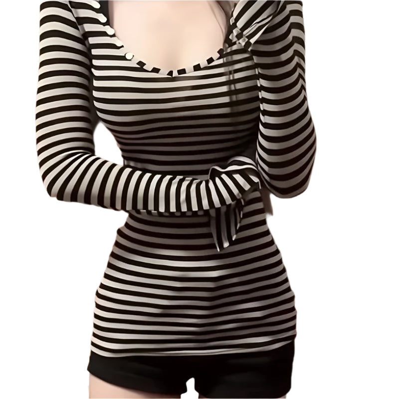 VILZSTUDIOS Striped Slim Fit Long Sleeve T-Shirt