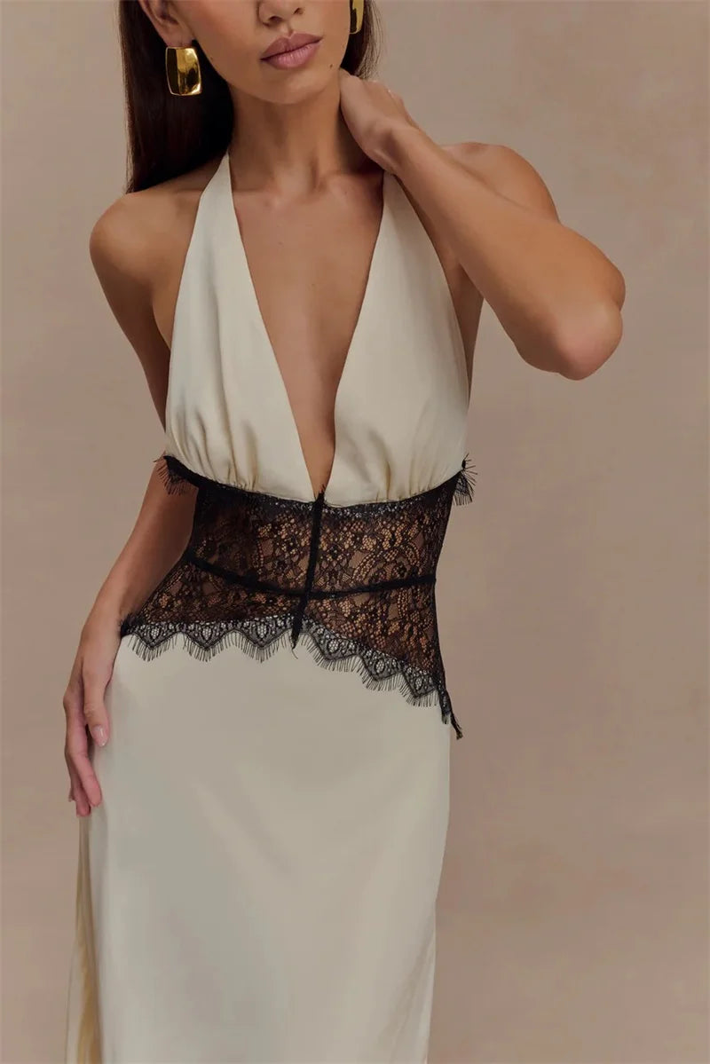 VILZSTUDIOS Backless Elegant Lace Maxi Dress