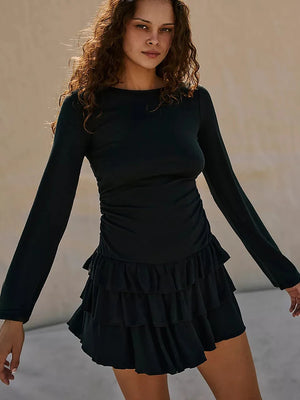 VILZSTUDIOS Sultry Ruffled Long Sleeve Mini Dress