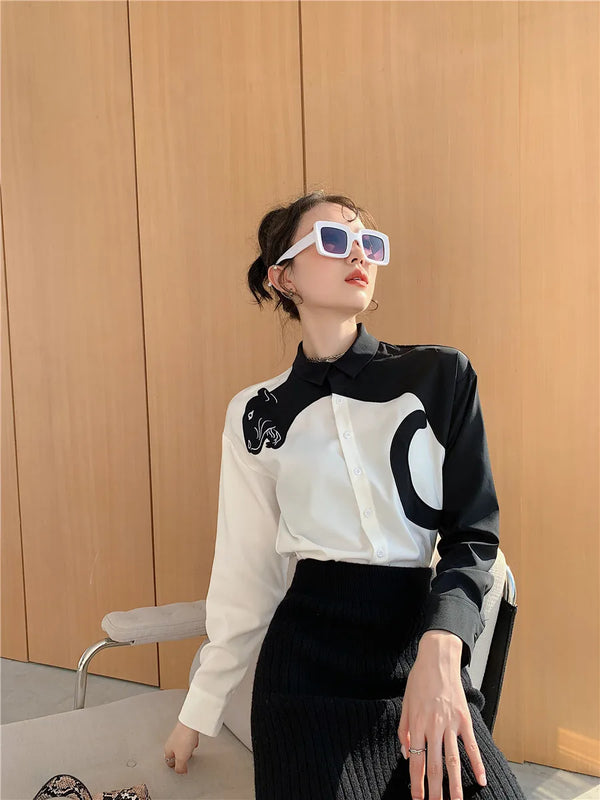 Leopard Embroidered Long Sleeve Shirt