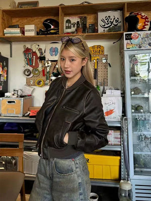 VILZSTUDIOS Vintage Brown PU Leather Jacket
