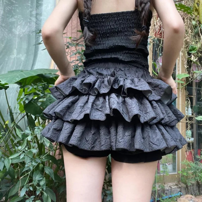 VILZSTUDIOS Ruffle Patchwork Layered Lolita Ballet Shorts