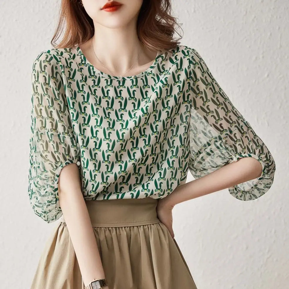 VILZSTUDIOS Versatile Loose Fit Chiffon Summer Blouse