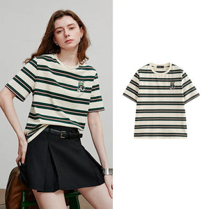 VILZSTUDIOS Striped Summer Cotton Women T-Shirt