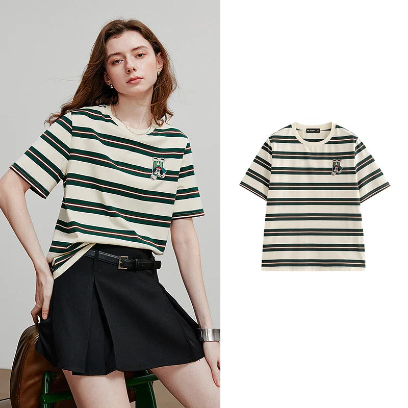 VILZSTUDIOS Striped Summer Cotton Women T-Shirt