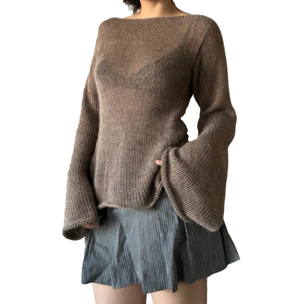 Boat Neck Solid Color Knit Sweater