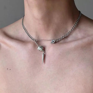 VILZSTUDIOS Cool Punk Safety Pin Rivet Pendant Necklace