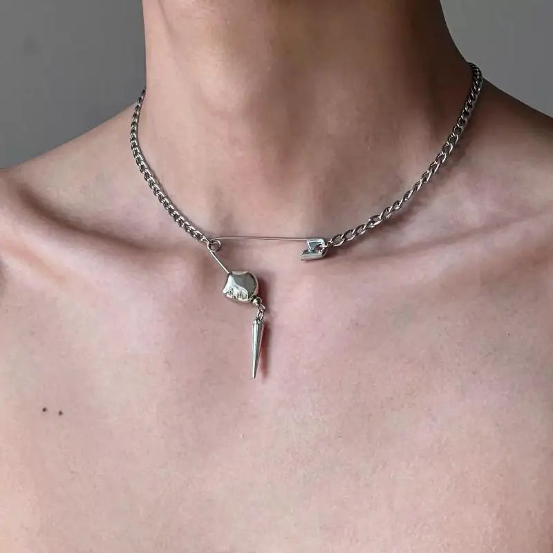 VILZSTUDIOS Cool Punk Safety Pin Rivet Pendant Necklace