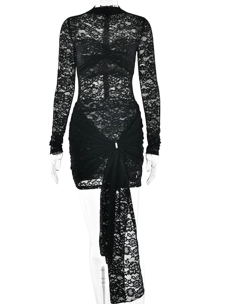 VILZSTUDIOS Sexy Lace Bandage Floral Winter Dress