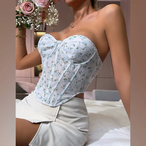 VILZSTUDIOS Floral Lace-Up Strapless Corset Crop