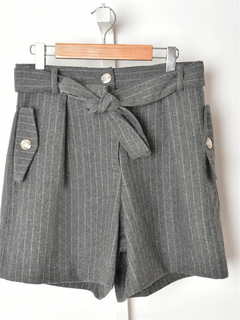 VILZSTUDIOS Stripe Lace-Up Mini Shorts