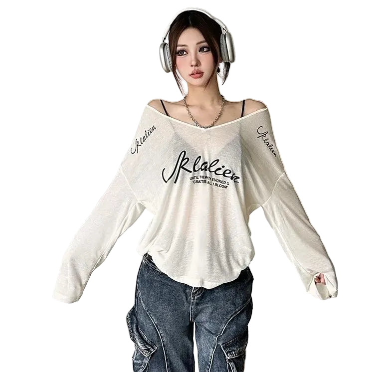 VILZSTUDIOS Trendy Oversized Loose Letter Print Top