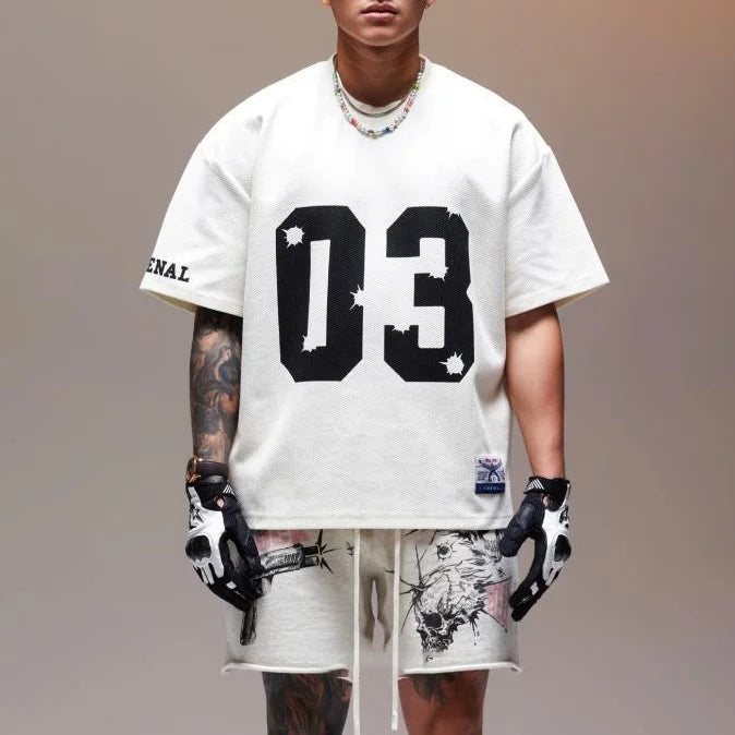 VILZSTUDIOS Vintage Patchwork American Sports Casual T-Shirt
